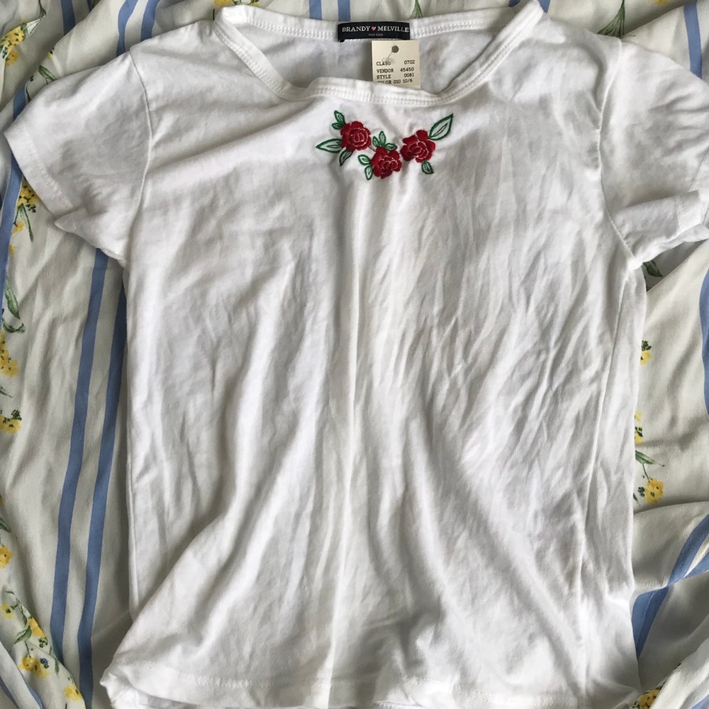 Brandy Melville rose embroidered top NWT